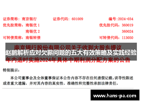 赵鹏解析应对欠薪问题的五大有效策略及实践经验