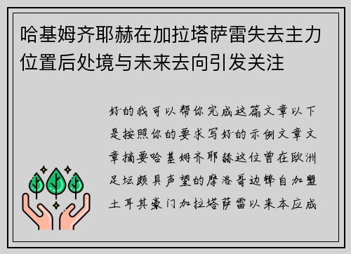 哈基姆齐耶赫在加拉塔萨雷失去主力位置后处境与未来去向引发关注 哈基姆齐耶赫在加拉塔萨雷失去主力位置后处境与未来去向引发关注